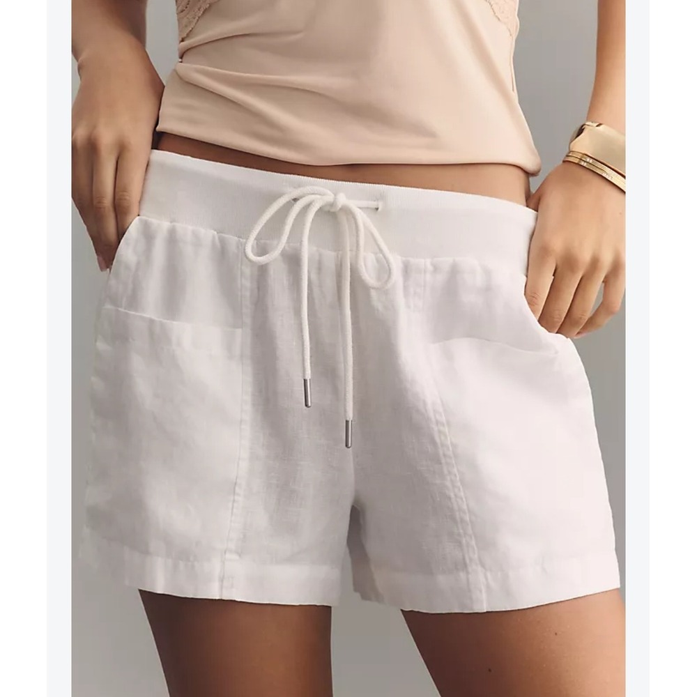 Sanctuary Anthropologie White Linen Shorts Large NWT Drawstring Casual Carefree